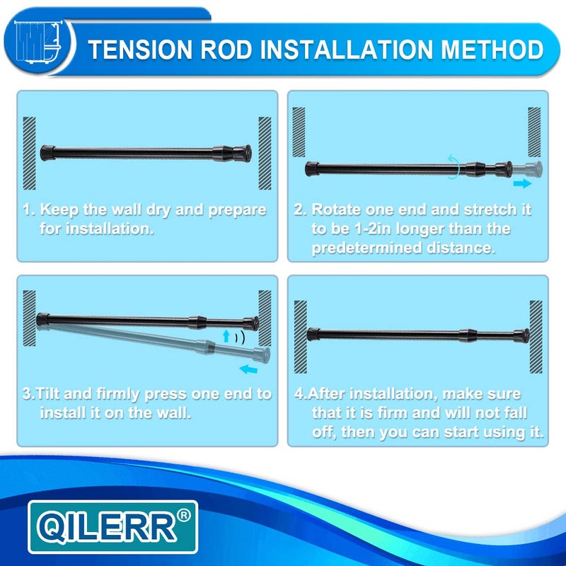 QILERR Tension Rods 28 to 48 Inches 6 Pack Adjustable Extension Black Spring Loaded Curtain Tension Rod for Windows, Closet, Cupboard, Kitchen, Bathroom, Wardrobe - Image 4